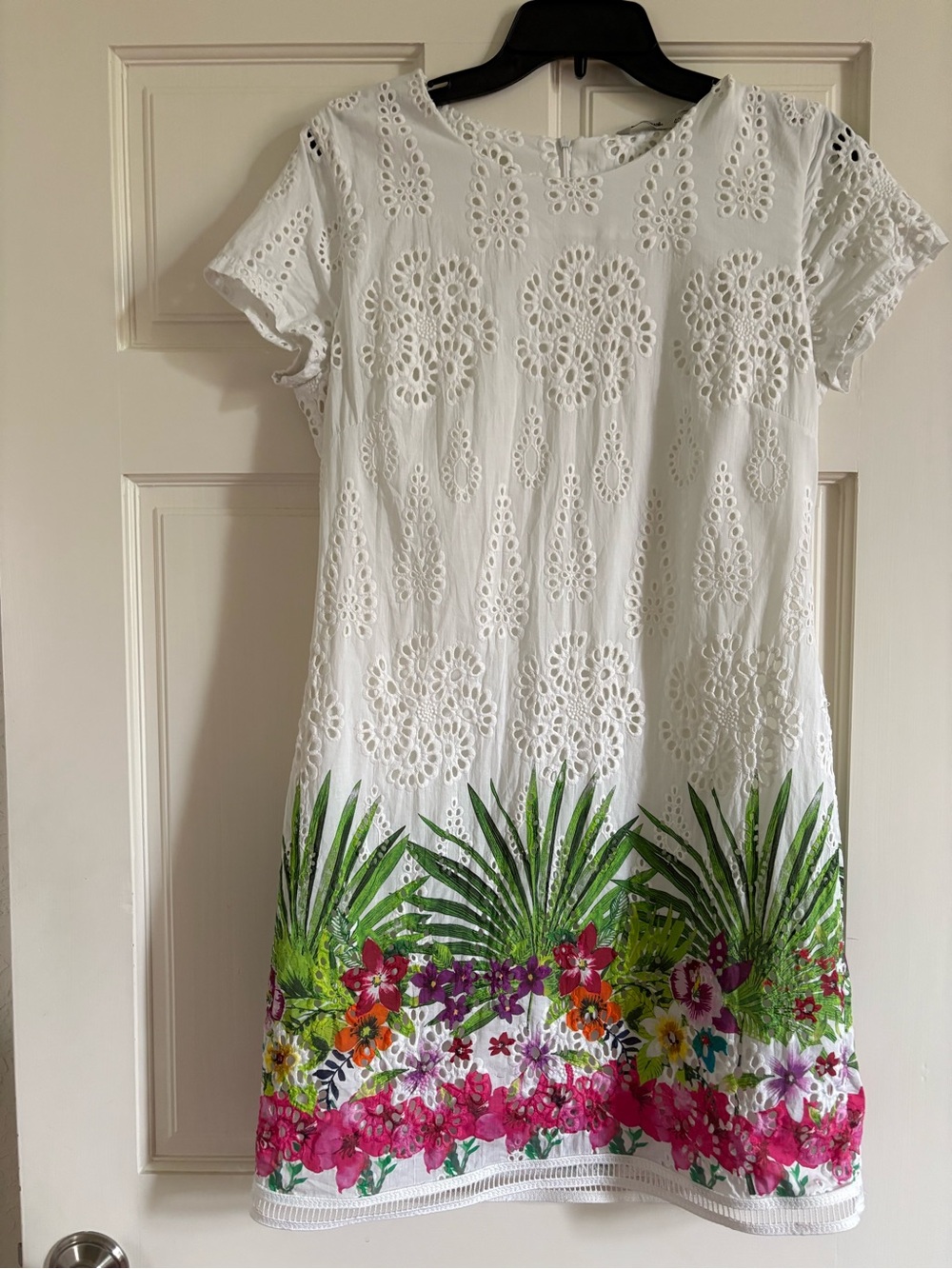 Desigual White Mini Dress with Green, Pink, Purple, Orange Floral Hem